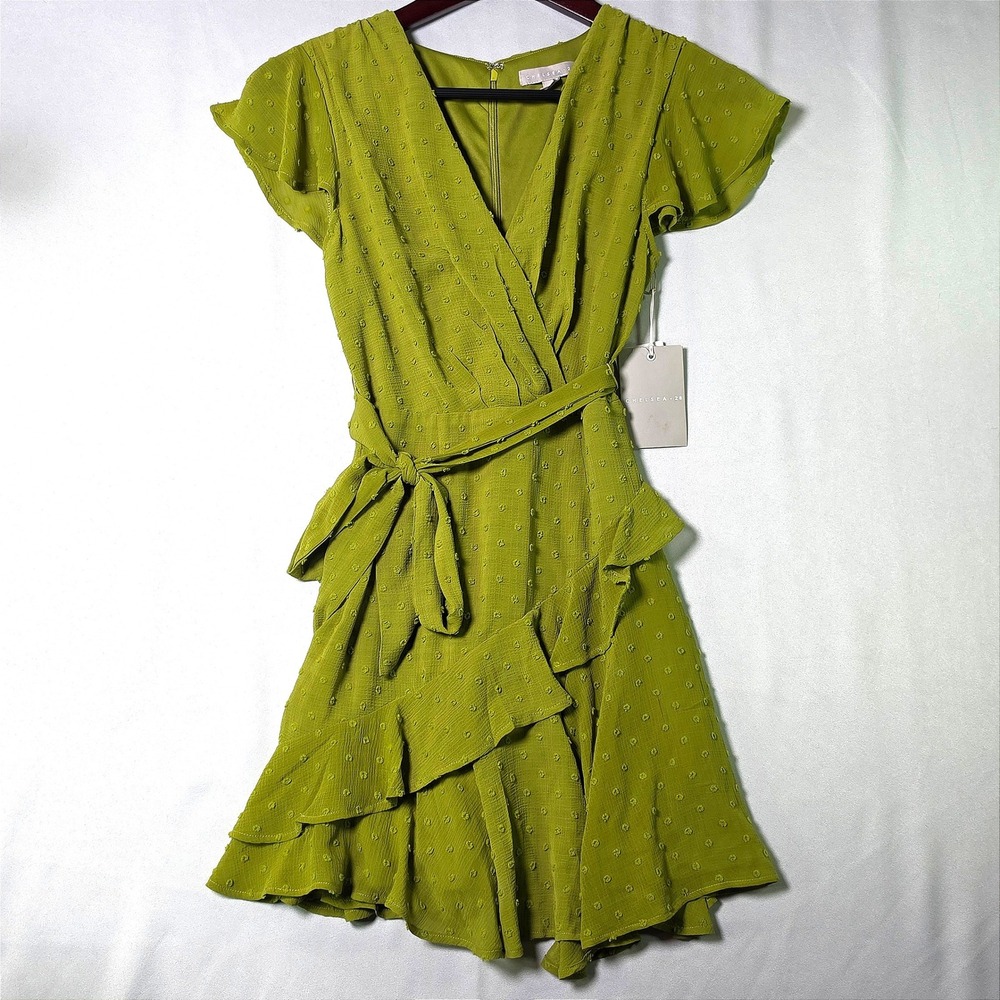 Chelsea28 Womens Clip Dot Faux Wrap Mini Dress Olive Pear Green XXS CH471646MI